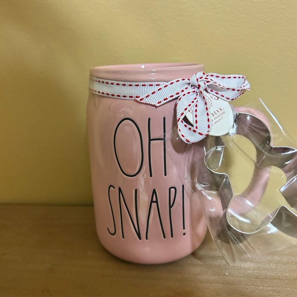 Rae Dunn Pink 'Oh Snap!' Mug with Cookie Cutter